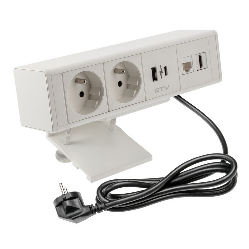 Gniazdo meblowe BAR ładowarka USB przewód 1,5m 2x2P+Z 2xUSB 1xHDMI 1xRJ45 białe