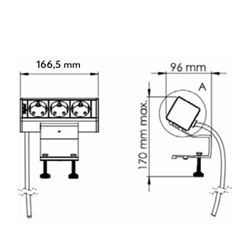 Gniazdo meblowe BAR ładowarka USB przewód 1,5m 2x2P+Z 2xUSB 1xHDMI 1xRJ45 schuko białe wymiary