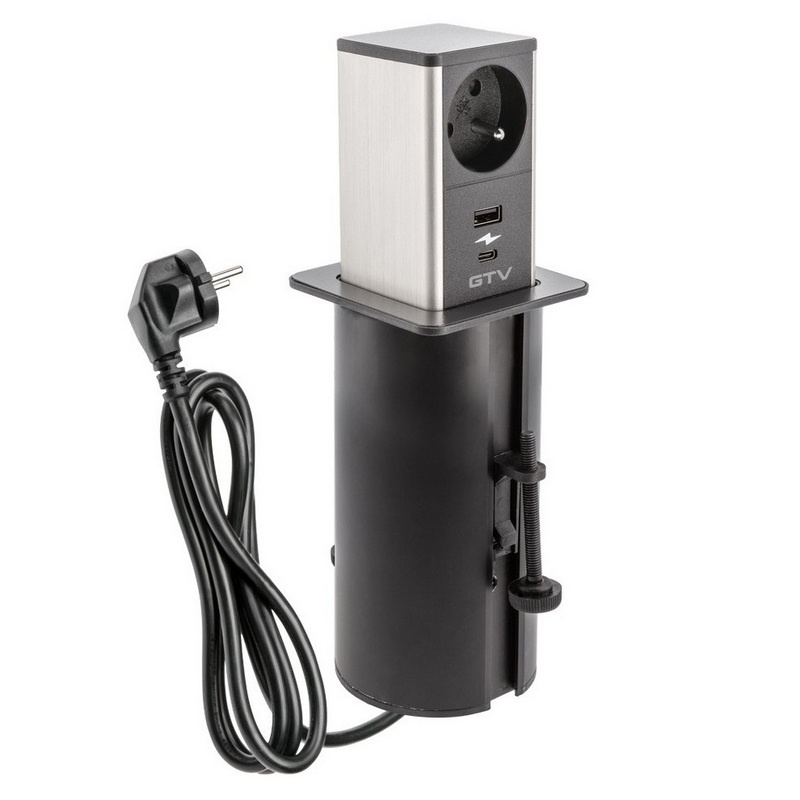 Gniazdo wysuwane TOWER ładowarka USB przewód 1,5m 1x2P+Z 2xUSB czarne