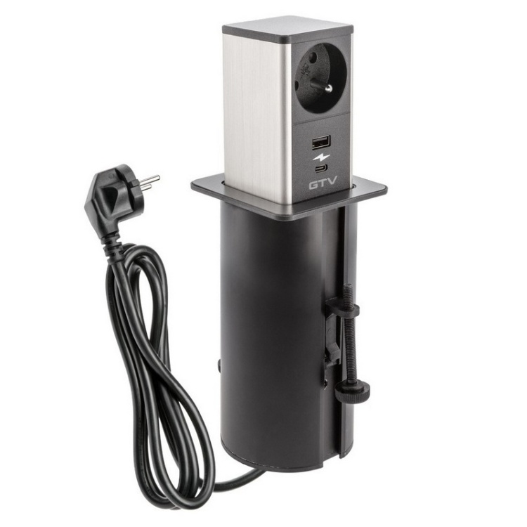 Gniazdo wysuwane TOWER ładowarka USB przewód 1,5m 1x2P+Z 2xUSB czarne