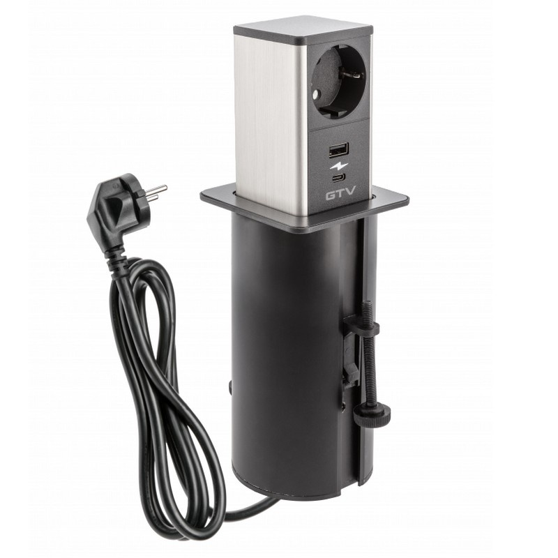 Gniazdo wysuwane TOWER ładowarka USB przewód 1,5m 1x2P+Z 2xUSB schuko czarne