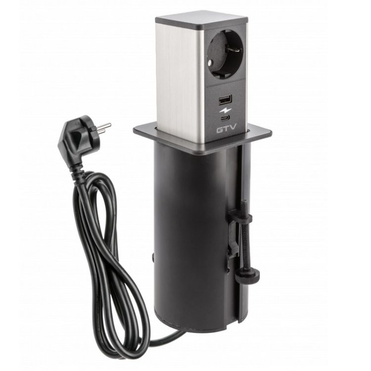 Gniazdo wysuwane TOWER ładowarka USB przewód 1,5m 1x2P+Z 2xUSB schuko czarne