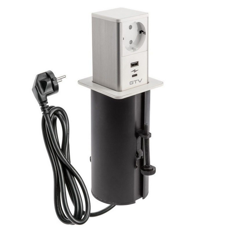 Gniazdo wysuwane TOWER ładowarka USB przewód 1,5m 1x2P+Z 2xUSB schuko białe