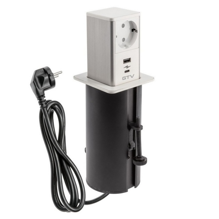 Gniazdo wysuwane TOWER ładowarka USB przewód 1,5m 1x2P+Z 2xUSB schuko białe