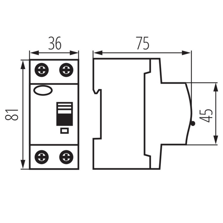 Wyłącznik różnicowoprądowy 2P KRD10-2/40/30-A Ideal 38730 wymiary
