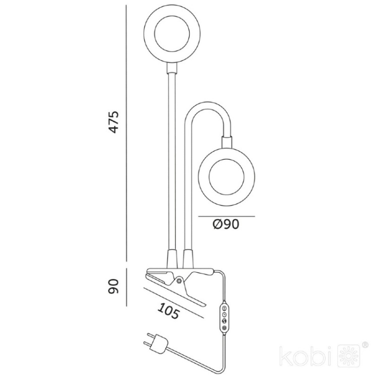 Lampa do roślin LED VITARO RING 2 CLIP 8W Kobi Design wymiary