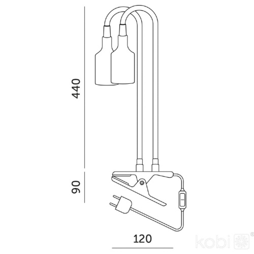Lampka biurkowa PLANTY CLIP B DUO 2xE27 czarna Kobi Design wymiary