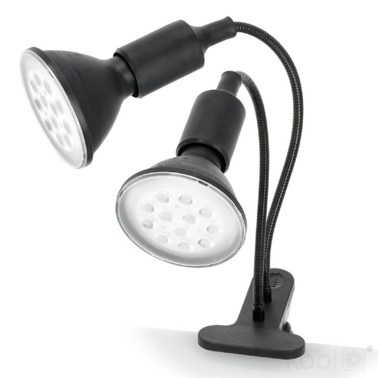 Lampka biurkowa PLANTY CLIP B DUO 2xE27 czarna Kobi Design przykład z żarówkami