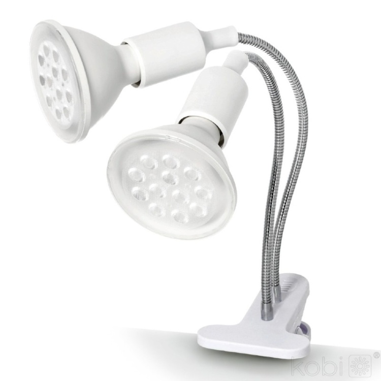 Lampka biurkowa PLANTY CLIP W DUO 2xE27 biała Kobi Design przykład z żarówkami