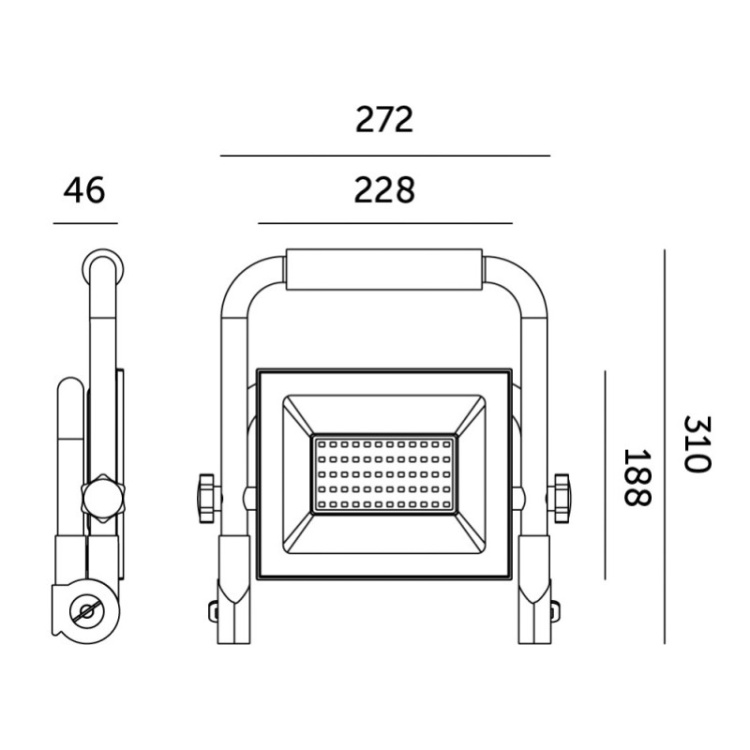 Naświetlacz LED TIGRA PORTABLE 100W 4000K IP54 Kobi wymiary