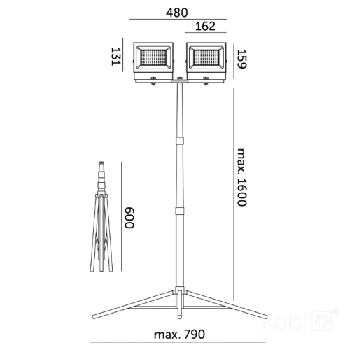 Naświetlacz LED TIGRA TRIPOD 2x50W 4000K IP54 Kobi wymiary