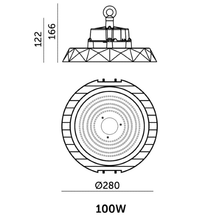 High Bay LED ANICA 100W 4000K IP65 90° DALI Kobi Pro wymiary