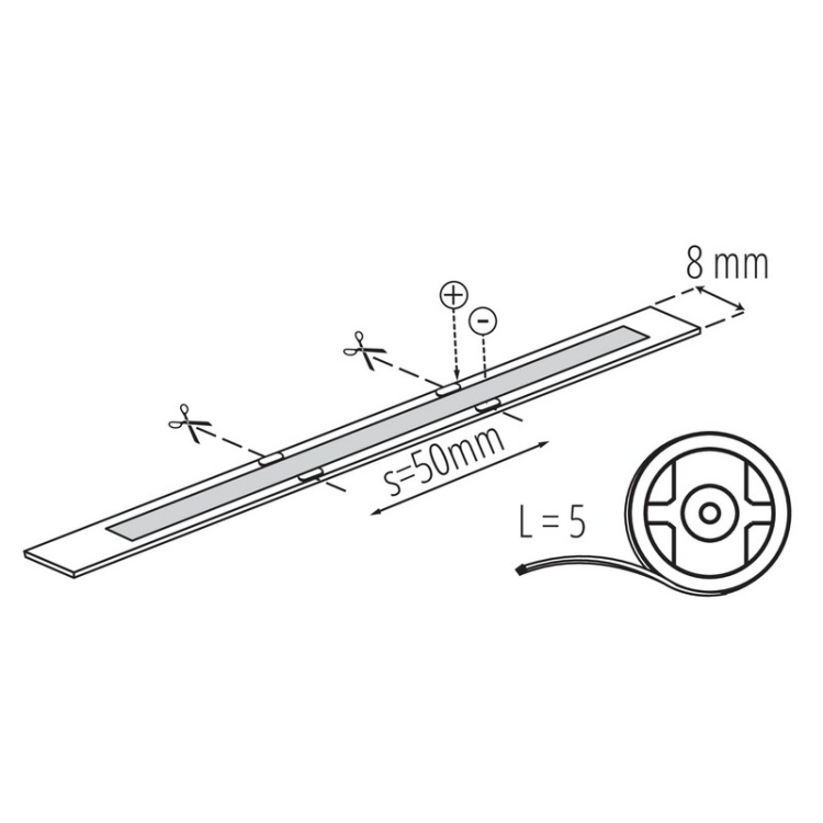 Taśma LED LCOB 24V 3W/1m biała ciepła 3000K 5m 276lm/1m IP65 Kanlux 39166 wymiary