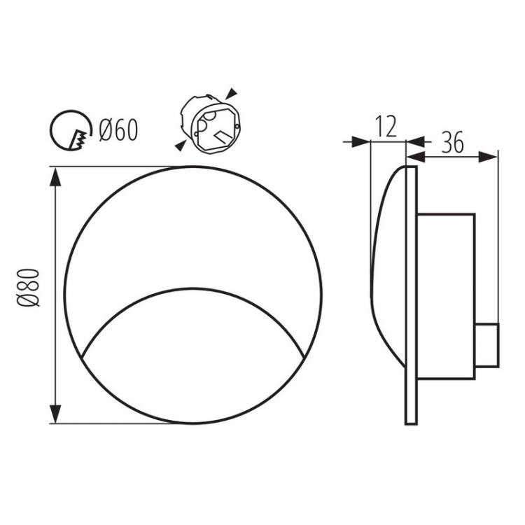 Oprawa przyschodowa LED EXIN 2.5W 3000K 50lm biała IP65 Kanlux 39120 wymiary