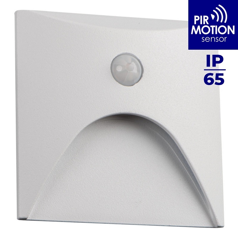 Oprawa przyschodowa LED EXIN 2.5W 3000K 50lm z czujnikiem PIR biała kwadratowa IP65 Kanlux 39129