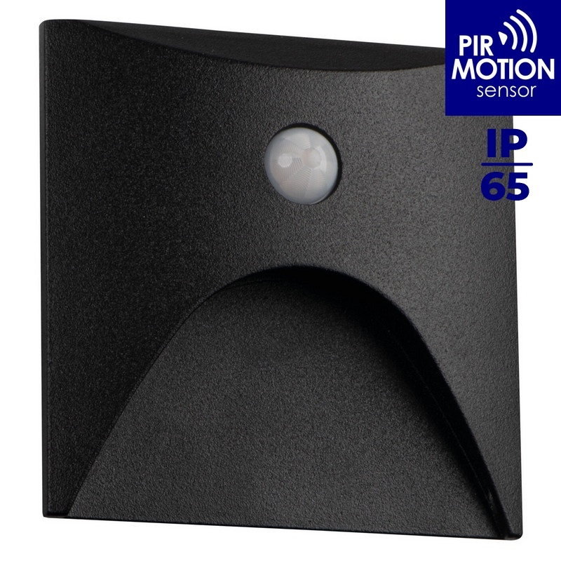 Oprawa przyschodowa LED EXIN 2.5W 3000K 50lm z czujnikiem PIR czarna kwadratowa IP65 Kanlux 39130