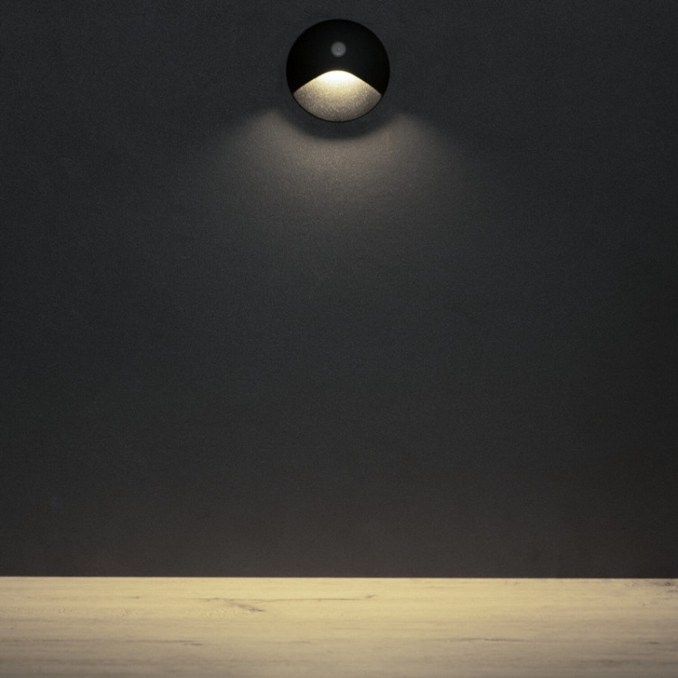 Oprawa przyschodowa LED EXIN 2.5W 4000K 50lm z czujnikiem PIR czarna okrągła IP65 Kanlux 39136 sposób rozświetlenia