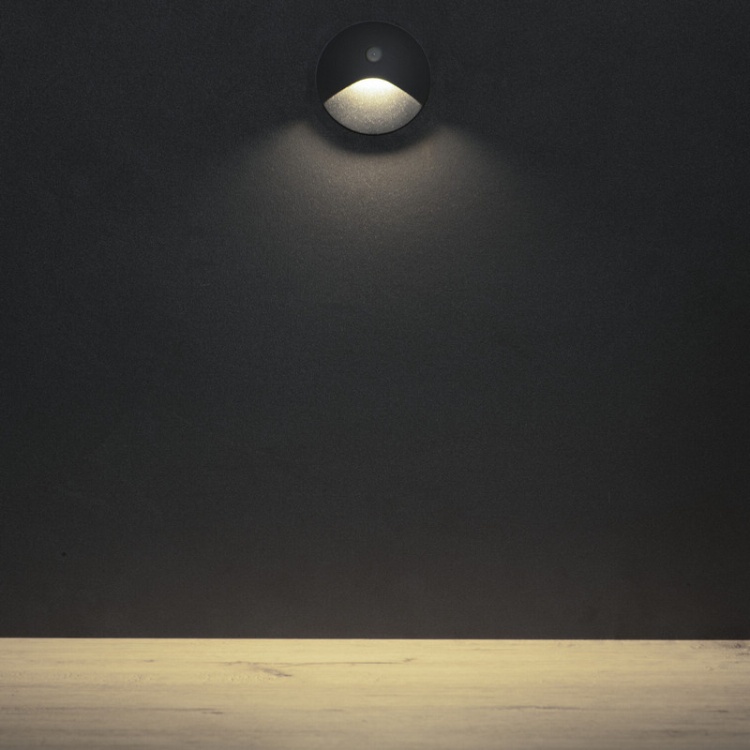 Oprawa przyschodowa LED EXIN 2.5W 4000K 50lm z czujnikiem PIR szara okrągła IP65 Kanlux 39137 sposób rozświetlenia