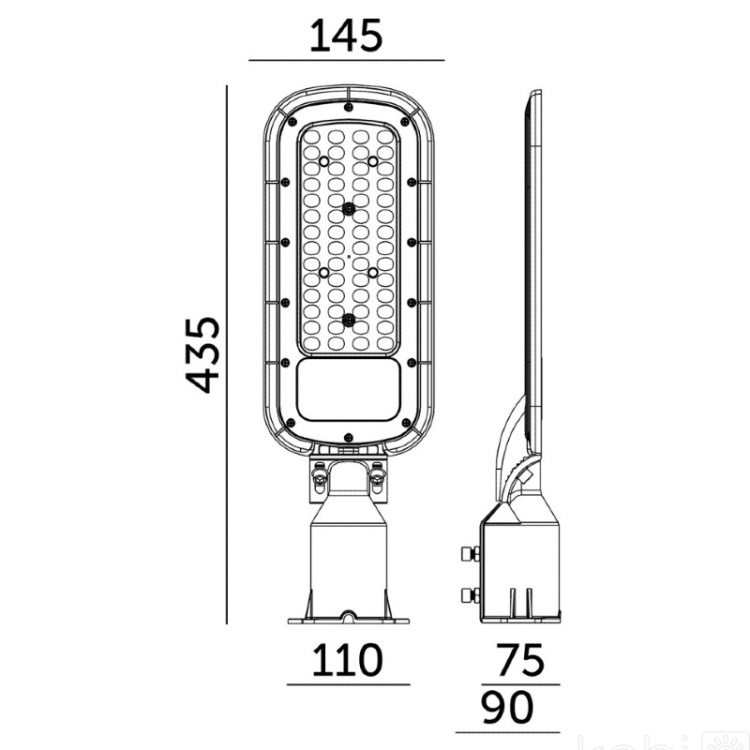 Oprawa drogowa LED BRELUXO 50W 4000K IP65 Kobi Premium wymiary