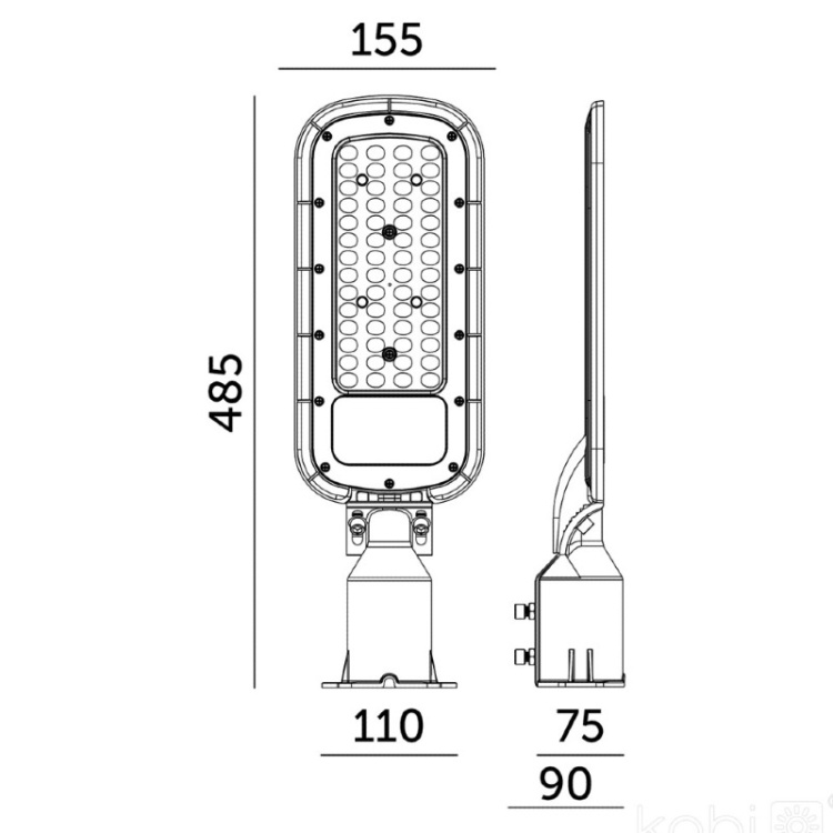 Oprawa drogowa LED BRELUXO 100W 4000K IP65 Kobi Premium wymiary