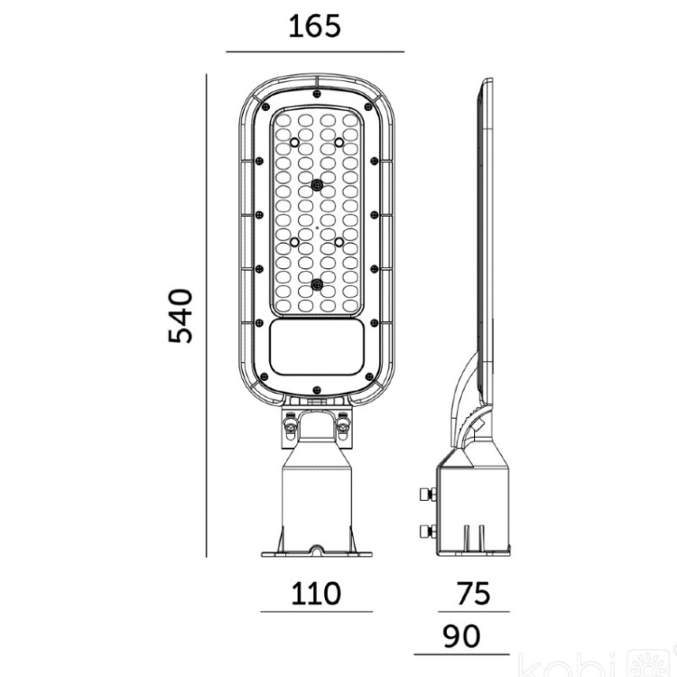 Oprawa drogowa LED BRELUXO 150W 4000K IP65 Kobi Premium wymiary