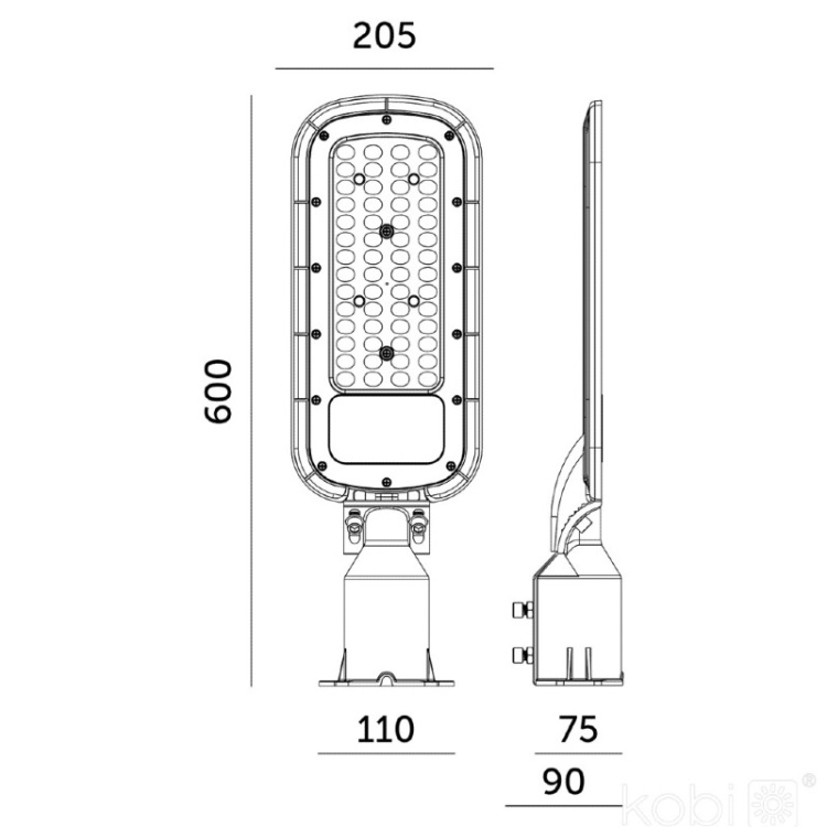 Oprawa drogowa LED BRELUXO 200W 4000K IP65 Kobi Premium wymiary