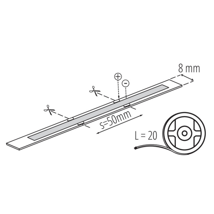 Taśma LED 20m Long 24V 7.5W/1m biała zimna 6500K 690lm/1m IP00 Kanlux wymiary