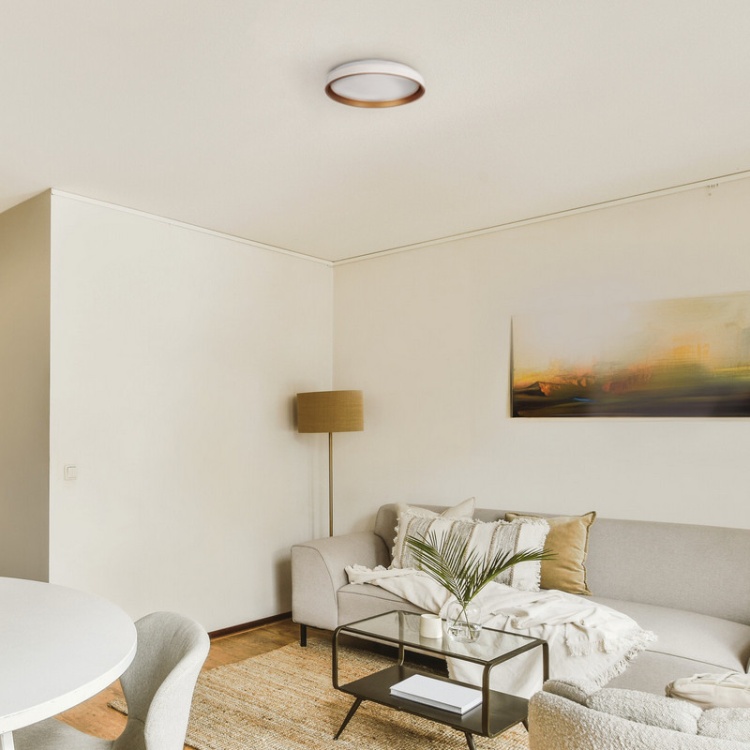Plafon sufitowy LED SOLN 25W CCT 1460lm ściemnialna biało-złoty Kanlux aranżacja salonu