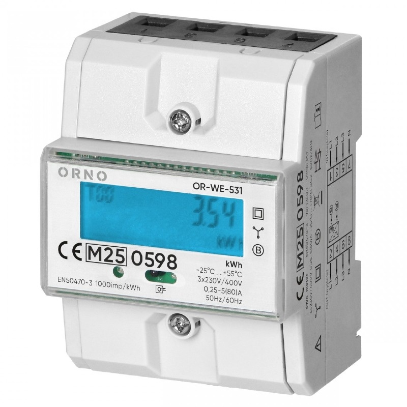Licznik energii elektrycznej 3-fazowy OR-WE-531 80A MID 4.3 modułu DIN Orno
