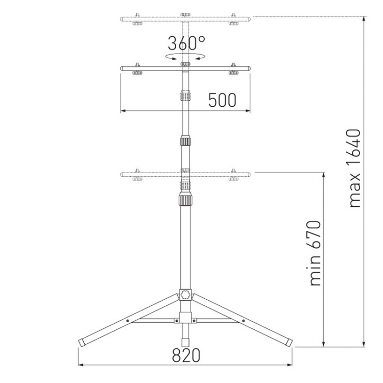 Statyw teleskopowy GTV OH-ST2500-23 do naświetlaczy LED/halogenowych 2×100W stalowy 67–164cm GTV wymiary