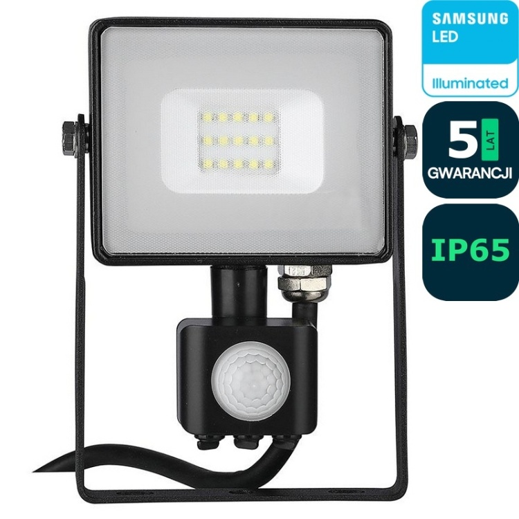 Naświetlacz LED V-TAC VT-10-S-B 10W 6400K 800lm IP65 IK05 z czujnikiem ruchu i funkcją Cut-OFF 5 lat gwarancji