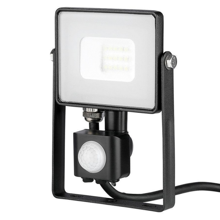 Naświetlacz LED z czujnikiem ruchu VT-10-S 10W 6400K IP65 800lm czarny V-TAC