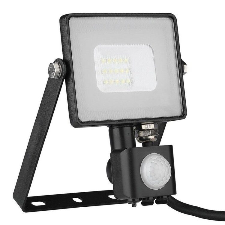 Naświetlacz LED V-TAC VT-10-S-B 10W 6400K 800lm IP65 IK05 z czujnikiem ruchu i funkcją Cut-OFF