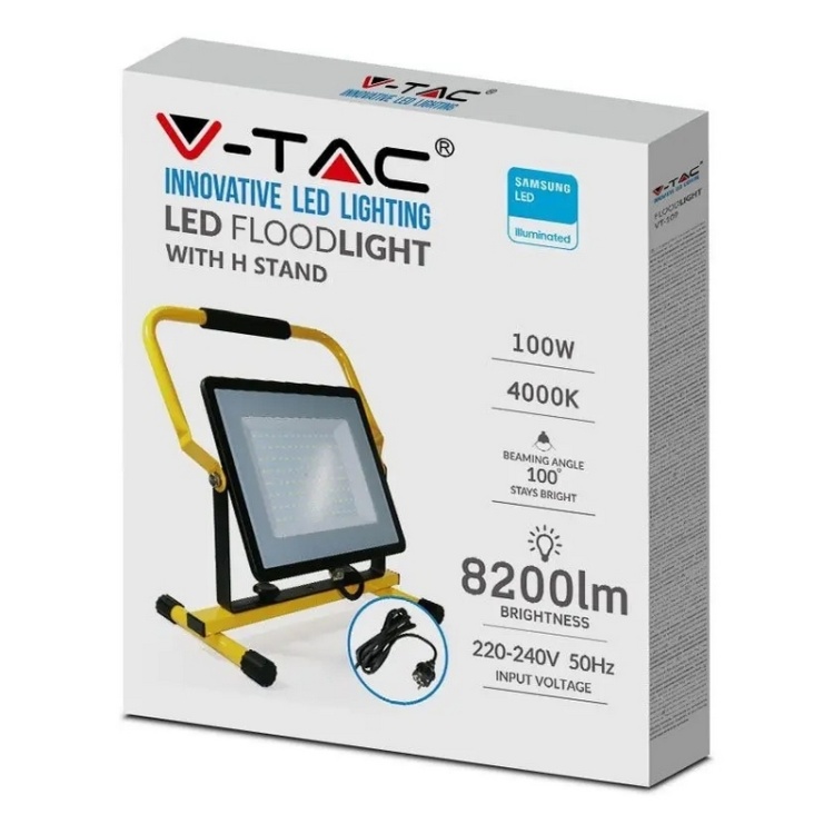 Naświetlacz przenośny LED 100W 4000K IP65 8200lm VT-109 230V V-TAC opakowanie
