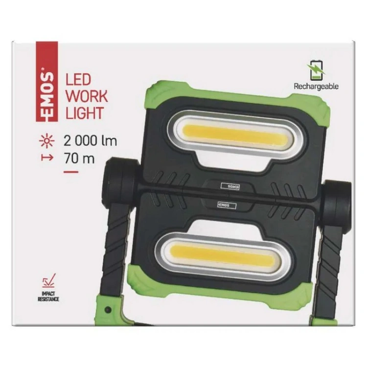 Podwójny ładowalny naświetlacz LED COB P4536 2000lm 70m Emos front opakowanie