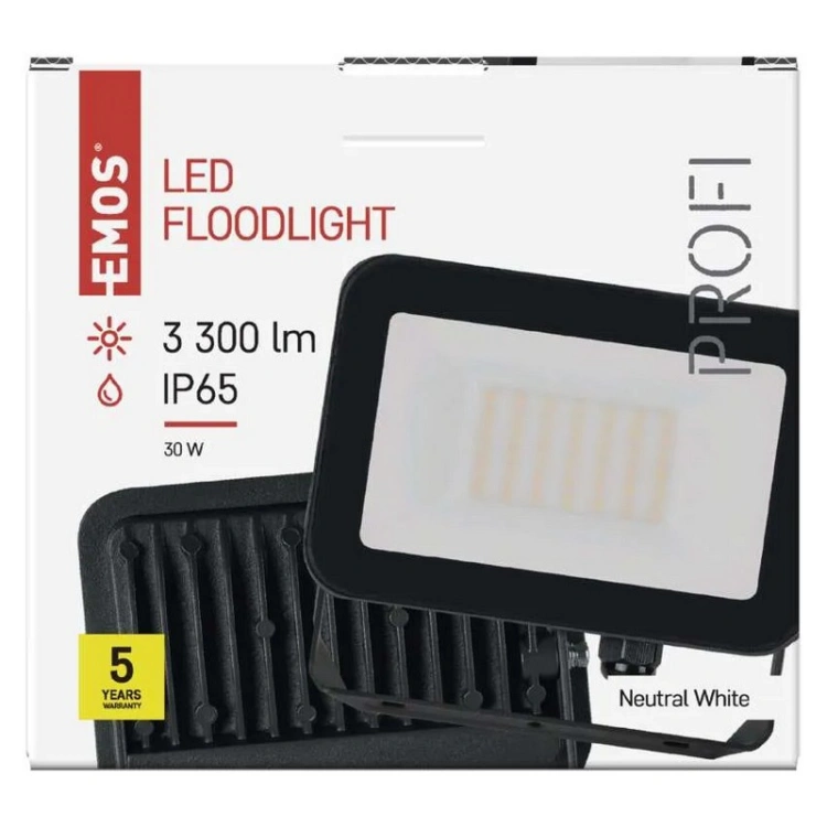Naświetlacz LED PROFI 30W 4000K 3300lm IP65 neutralna biel Emos ZS2632 front opakowanie