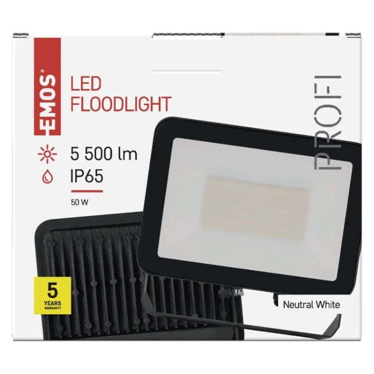 Naświetlacz LED PROFI 50W neutralna biel 4000K 5500lm IP65 Emos ZS2642 opakowanie front
