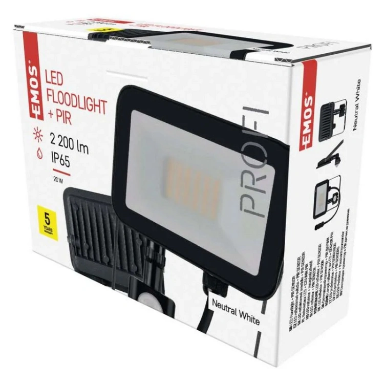 Naświetlacz LED PROFI PIR ZS2722 20W 4000K 2200lm 14cm Emos opakowanie
