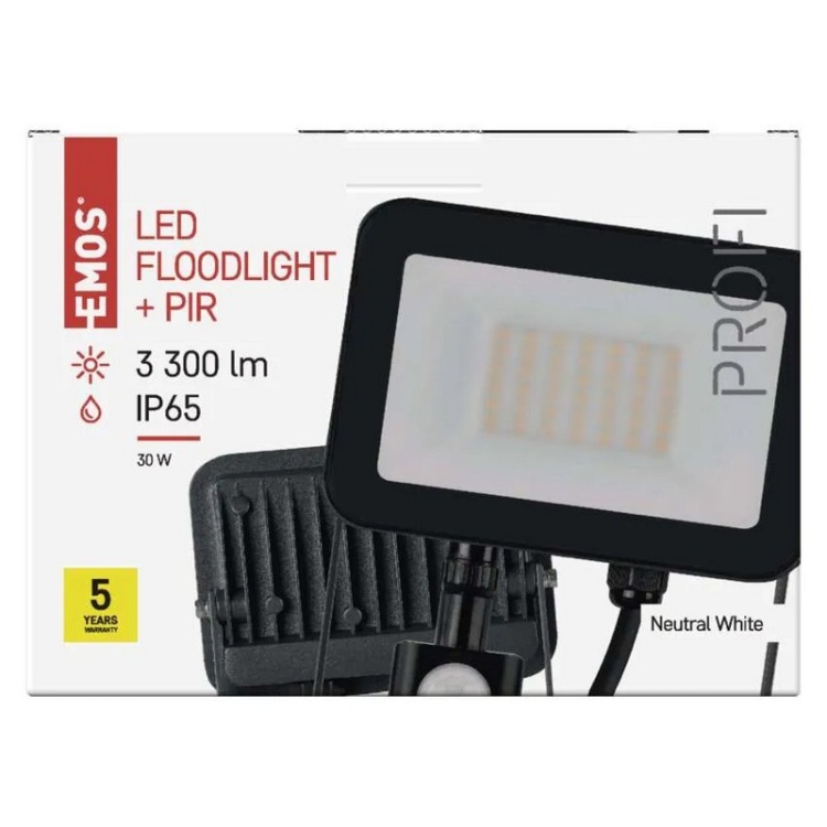 Naświetlacz LED PROFI PIR ZS2732 30W 4000K 3300lm 16cm Emos front opakowanie