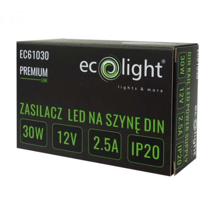 Zasilacz LED PREMIUM DIN 12V 30W IP20 – ECOLIGHT opakowanie