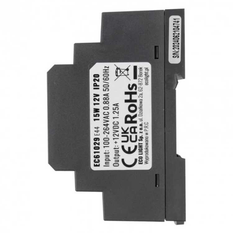 Zasilacz LED PREMIUM DIN 12V 15W IP20 bok – ECOLIGHT