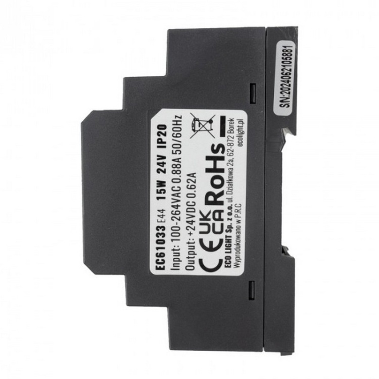 Zasilacz LED PREMIUM DIN 24V 15W IP20 bok – ECOLIGHT