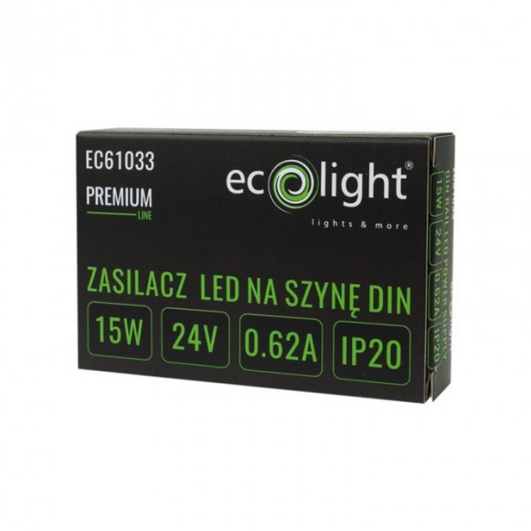Zasilacz LED PREMIUM DIN 24V 15W IP20 opakowanie – ECOLIGHT