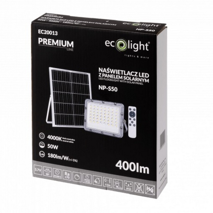 Naświetlacz solarny LED 50W 4000K 400lm IP65 90° EC20013 ECOlight opakowanie