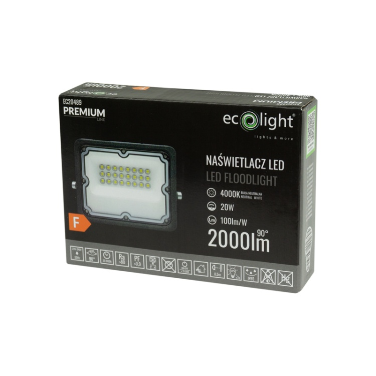 Naświetlacz LED PREMIUM 20W 4000K 2000lm IP65 90° EC20489 ECOlight opakowanie