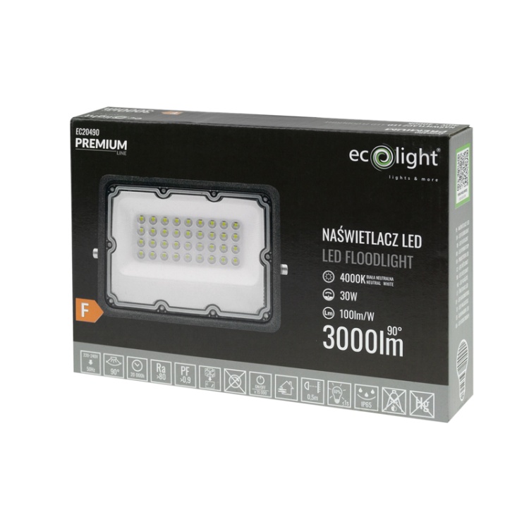 Naświetlacz LED PREMIUM 30W 4000K 3000lm IP65 90° EC20490 ECOlight opakowanie