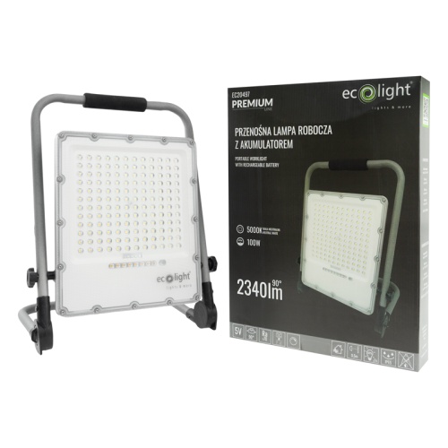 Naświetlacz przenośny LED 100W 5000K 2340lm IP65 90° EC20497 ECOlight z akumulatorem