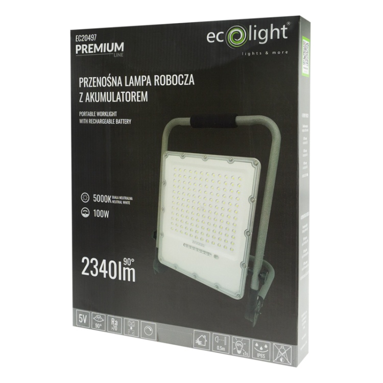 Naświetlacz przenośny LED 100W 5000K 2340lm IP65 90° EC20497 ECOlight opakowanie