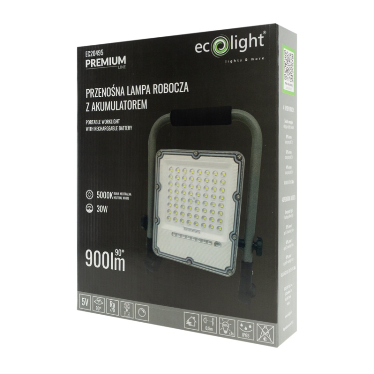 Naświetlacz przenośny LED 30W 5000K 900lm IP65 90° EC20495 ECOlight opakowanie