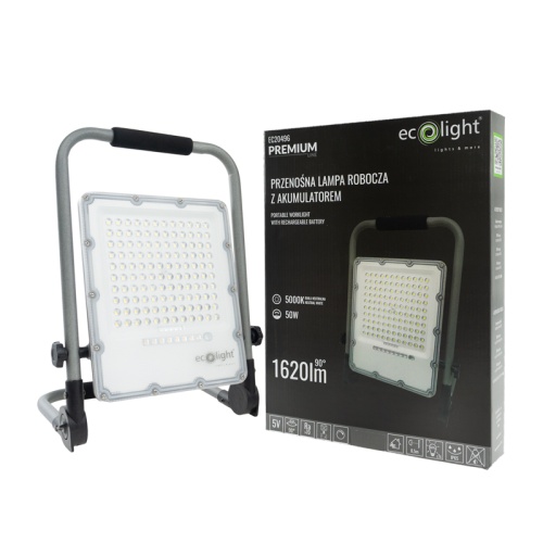 Naświetlacz przenośny LED 50W 5000K 1620lm IP65 90° EC20496 ECOlight z akumulatorem